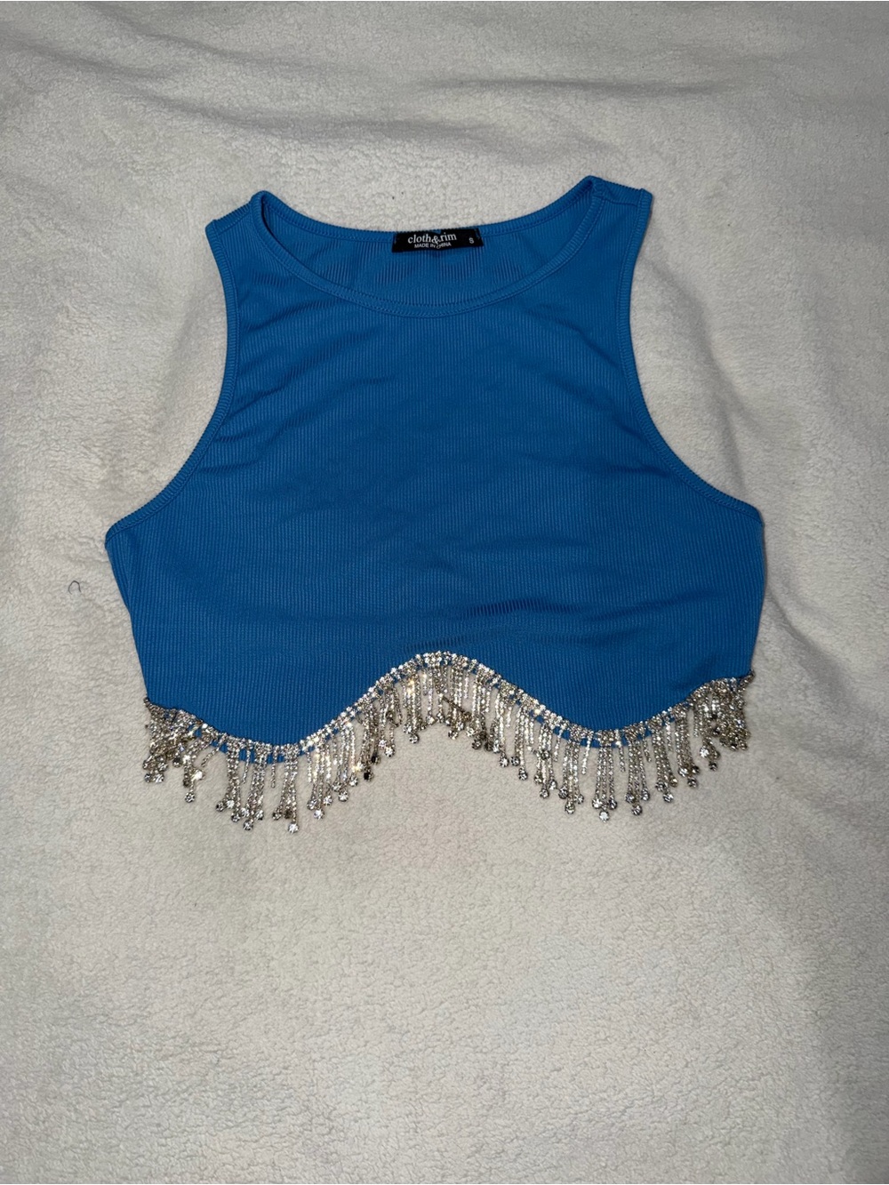 Crystal Fringe Cobalt Blue Ribbed Crop Tank